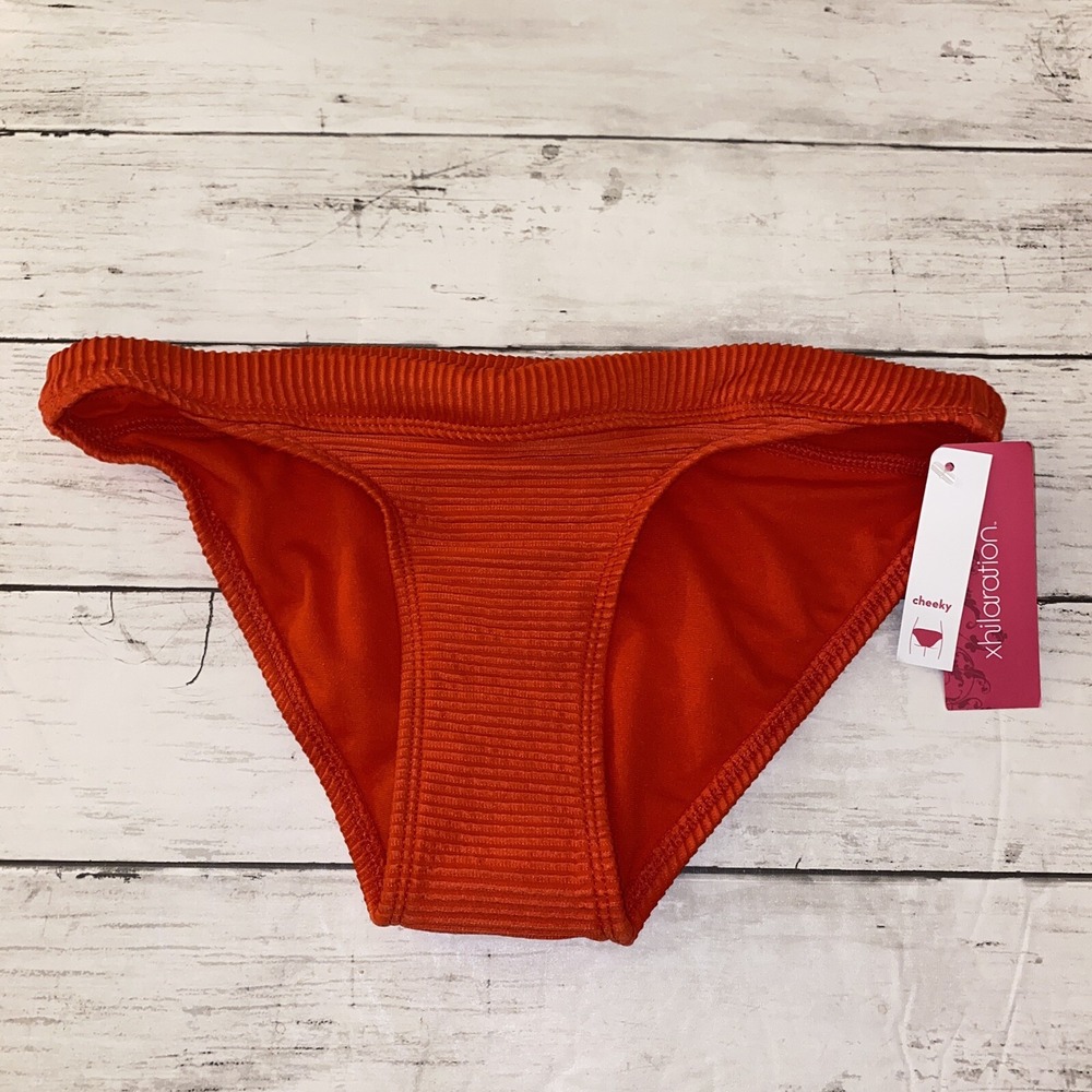 Xhilaration Bikini Bottom Womens Small Red Solid Ribbed Cheeky NEW Target S